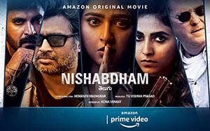 Official poster of Hemant Madhukar`s Telugu thriller film, `Nishabdham`